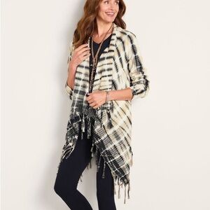 Soft Surroundings Tie-Dye Fringe Sweater - Black and Cream